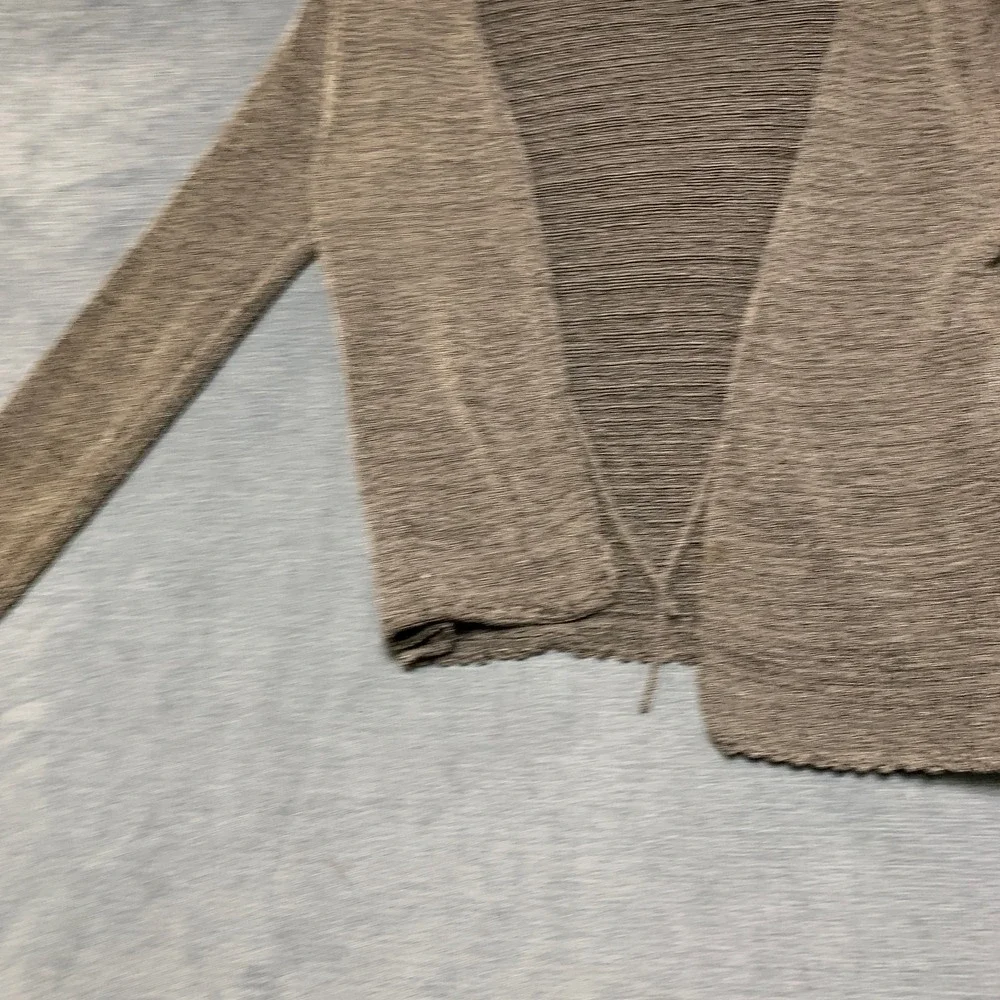 CDC Cardigan Sweater Womens L Heather Gray Metallic Knit Scalloped Hem Tie Front